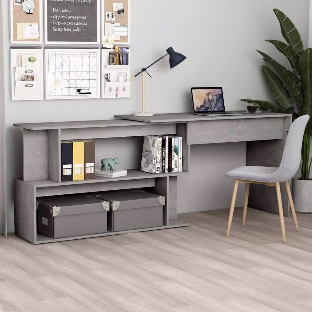 Berkfield Home Corner Desk in Concrete Grey, W/D/H: 200 x 50 x 76 cm – 2