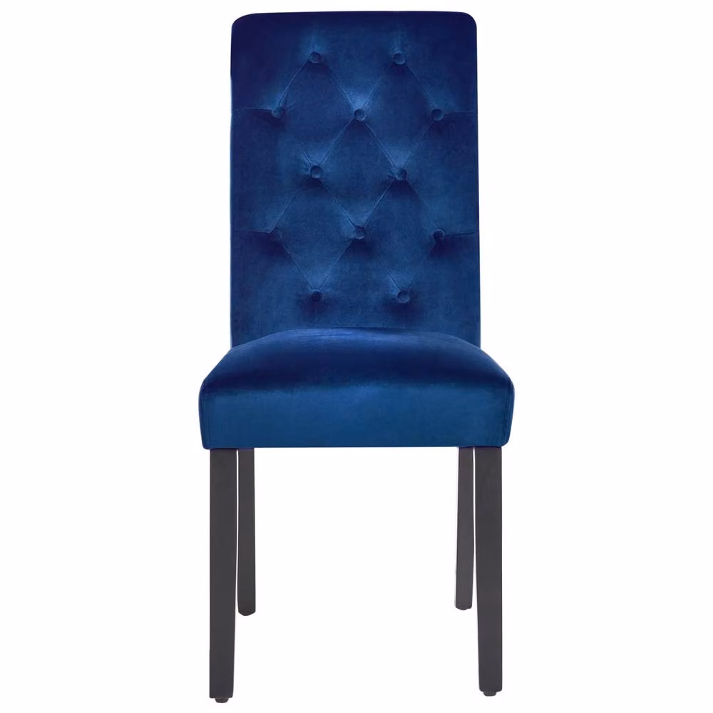 Wyld and Coco Set of 2 Blue Velvet Button Tufted Dining Chairs with Rubberwood Legs – 3
