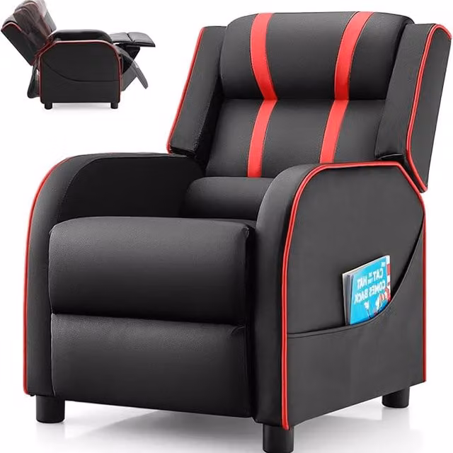 Costway Childrens Red and Black Synthetic Leather Relax Recliner Chair