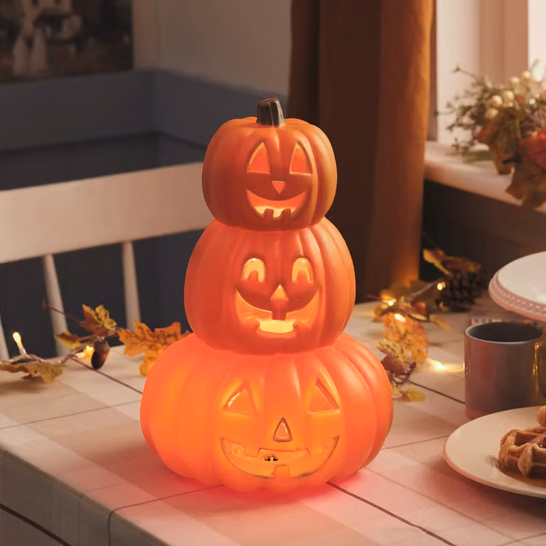 Stacked Pumpkin LED Outdoor Halloween Decoration in Orange