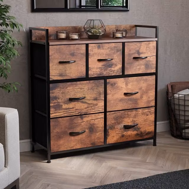 Vida Designs Chorley 7 Drawer Fabric Chest of Drawers in Rustic Brown