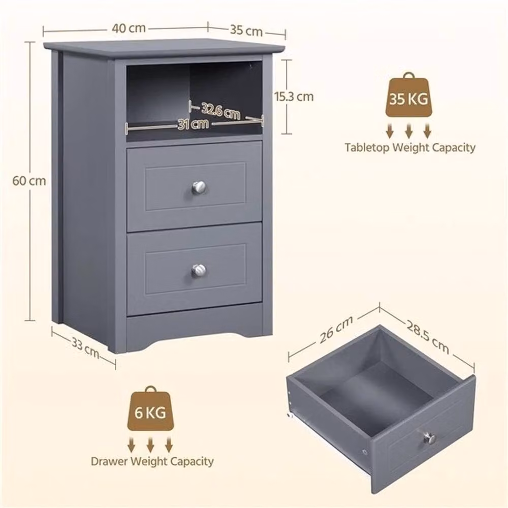 SPETLEK Modern Grey End Tables with 2 Drawers – 2