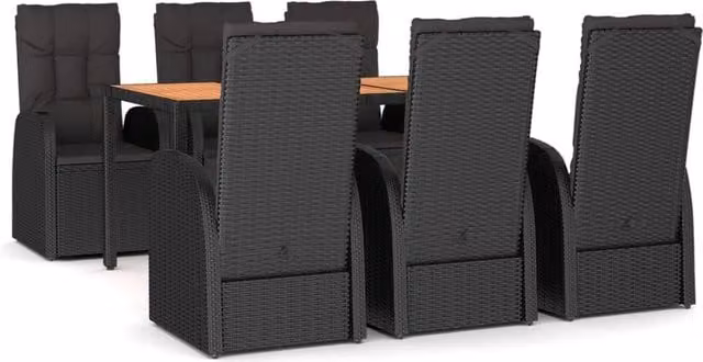 Berkfield Home 7 Piece Modern Garden Dining Set in Black Poly Rattan and Solid Acacia Wood – 1