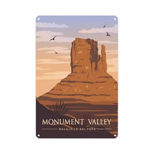 Purely Home Monument Valley Metal Wall Plaque, Multicolour Landscape Illustration, W: 28.3 cm, H: 19.7 cm – 1