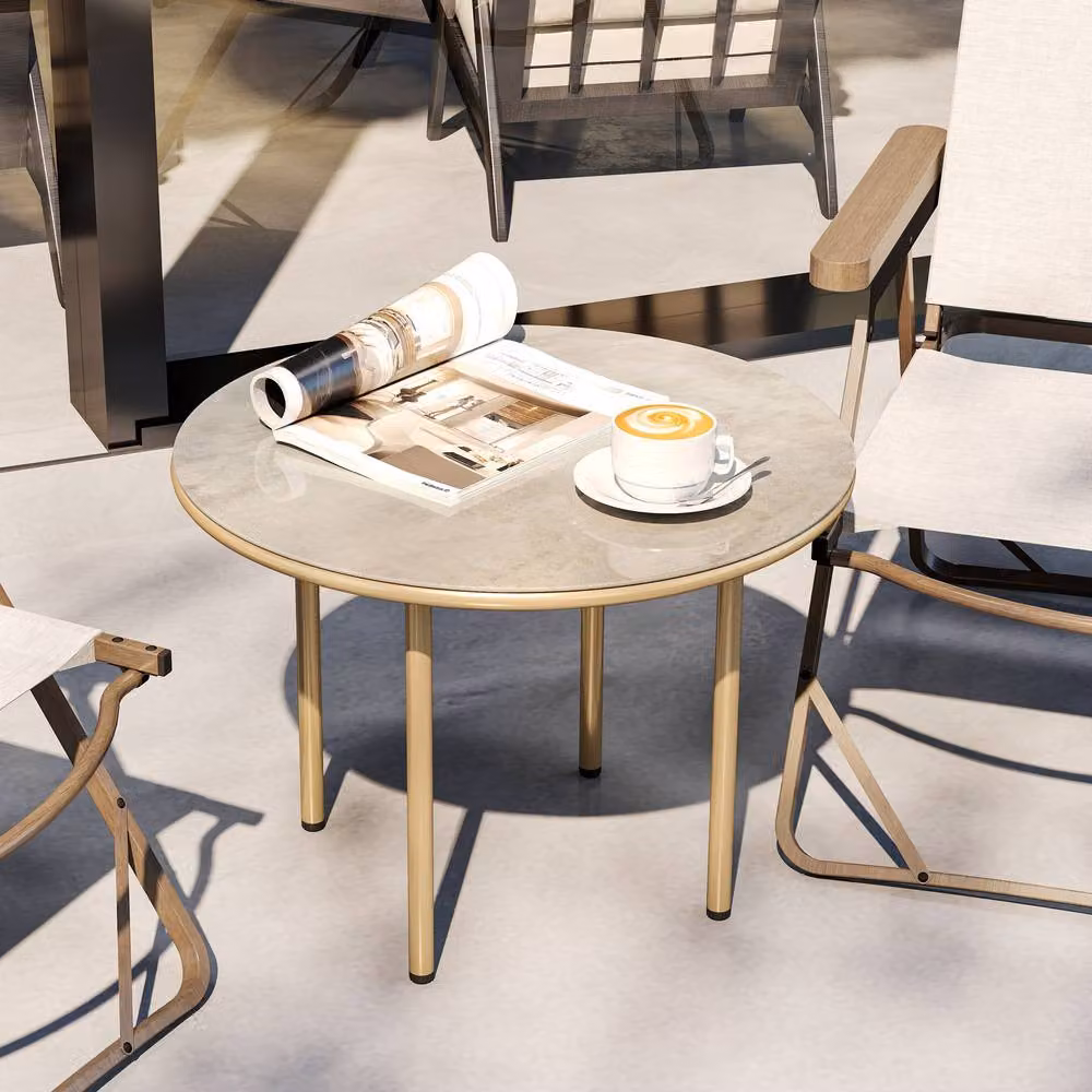 STILVORA Modern Coffee Table with Tempered Glass Top and Metal Base in Beige, W/D/H: 60 x 60 x 60 cm – 4