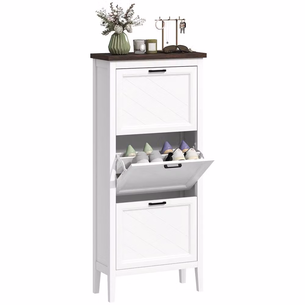 HOMCOM Modern Shoe Cabinet with Tilting Compartments and Internal Shelves, White – 2