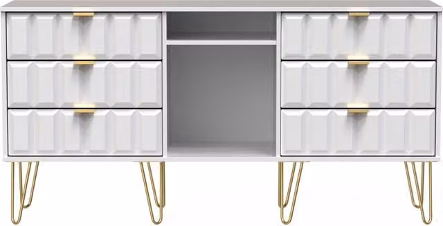 2 U Metro 6 Drawer Sideboard in White and Gold, Ready Assembled Modern Metal Geometric Design – 1