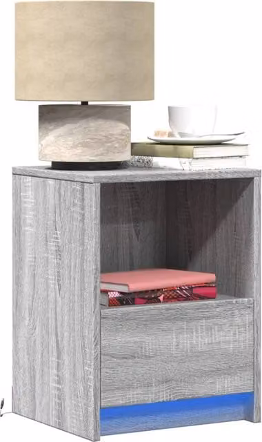 Berkfield Home Set of 2 Grey Sonoma Bedside Cabinets with Integrated LED Lighting and MDF Construction