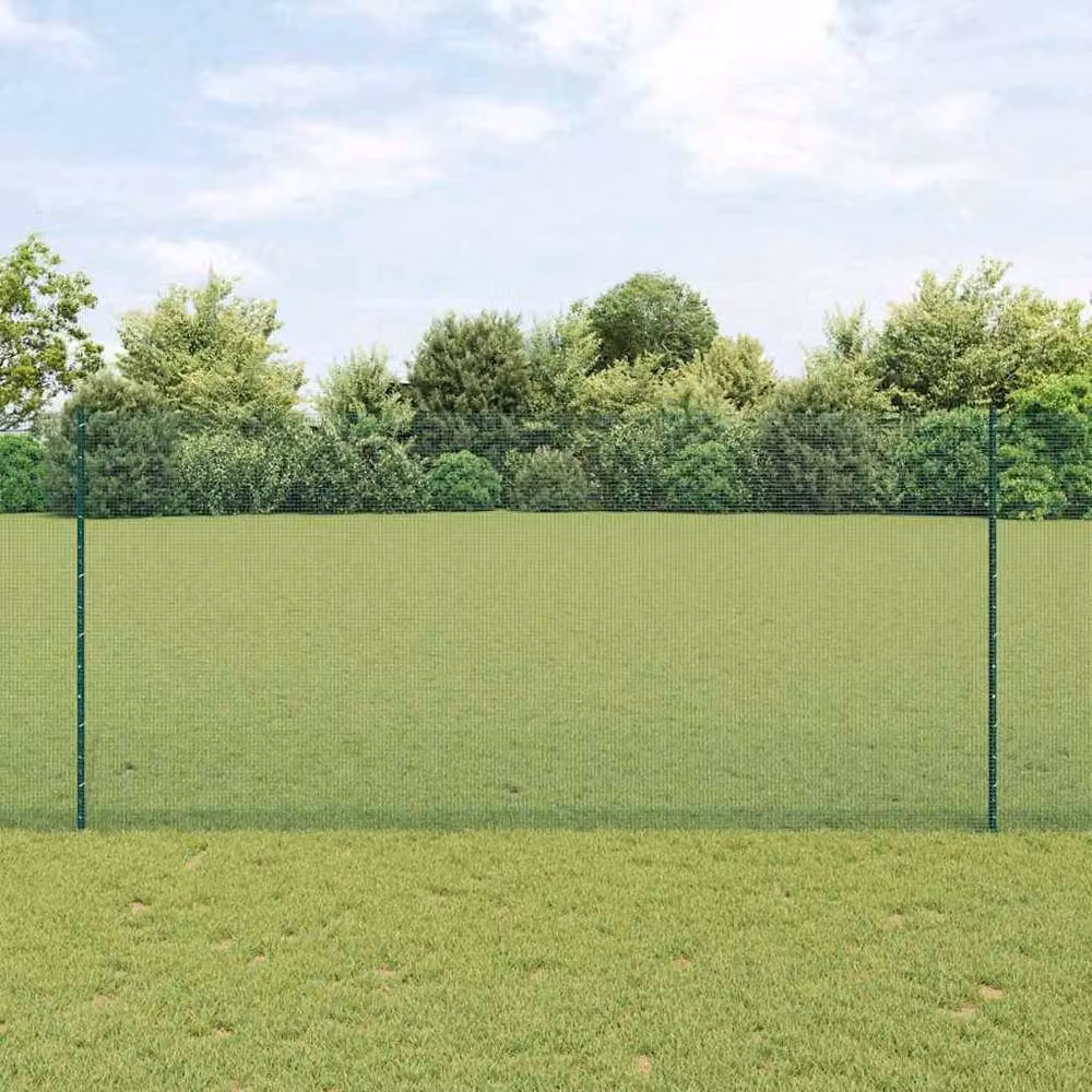 Berkfield Home Green Powder-Coated Steel Welded Wire Fence with 5 U-Profile Posts, W: 10 m, H: 1.4 m – 1