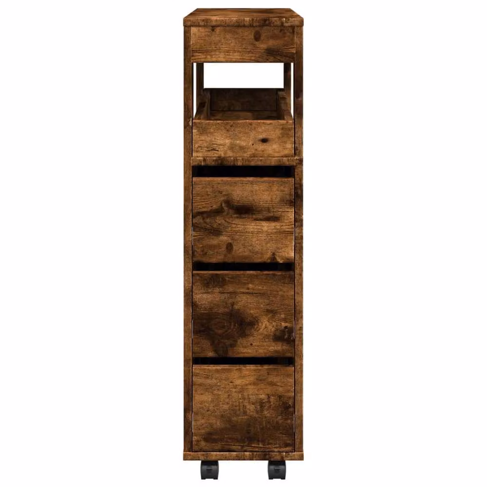 Berkfield Home Narrow Bathroom Cabinet with Wheels in Smoked Oak Brown Engineered Wood – 4