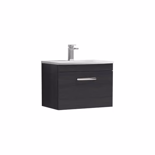 Balterley Wall Hung Single Drawer Vanity Unit with Curved Basin in Charcoal Black, W: 61.0 cm, D: 39.0 cm, H: 46.1 cm
