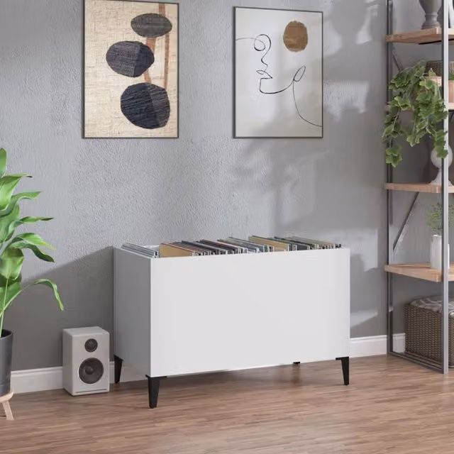Berkfield Home White Record Cabinet, W: 74.5 cm, D: 38 cm, H: 48 cm