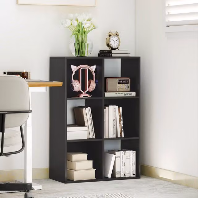 HOMCOM Modern Black Wood Storage Cabinet Bookcase with Internal Shelves and Doors
