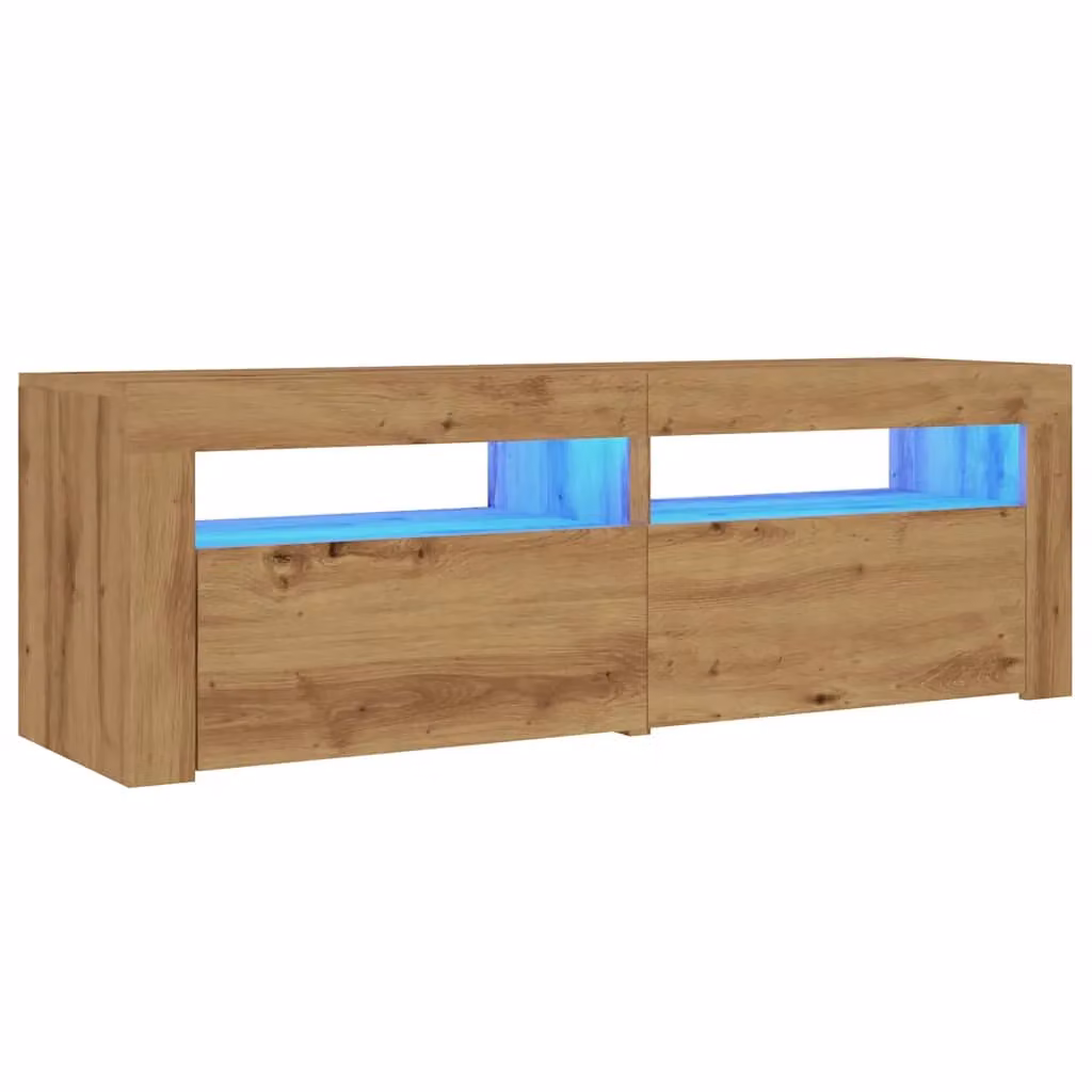 Berkfield Home Modern TV Cabinet with LED Lights in Artisan Oak Brown, W/D/H: 120 x 40 x 35 cm – 3