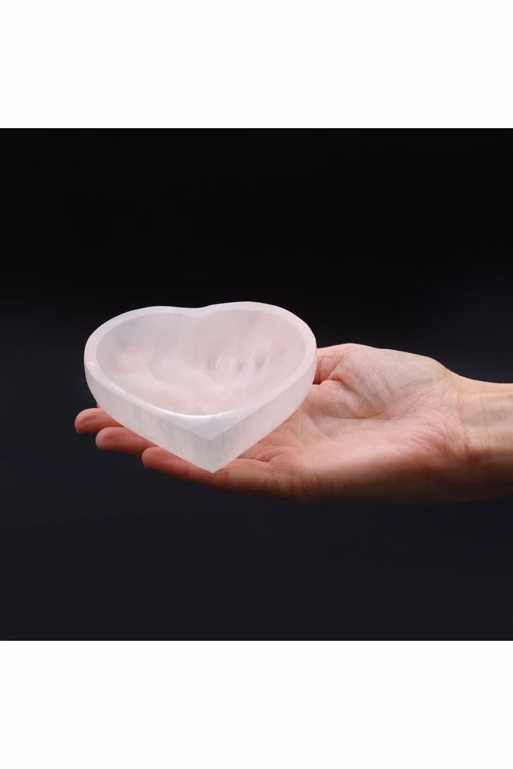 KDMD White Selenite Heart Stone Bowl for Jewelry Storage, 10 cm – 3
