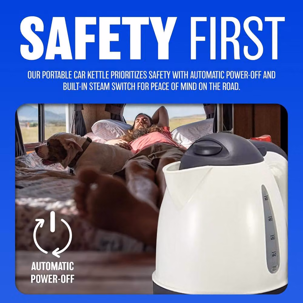 BARGAINS-GALORE 24v Electric Travel Kettle in White and Multicolour for Camping, Caravans and Hiking – 4