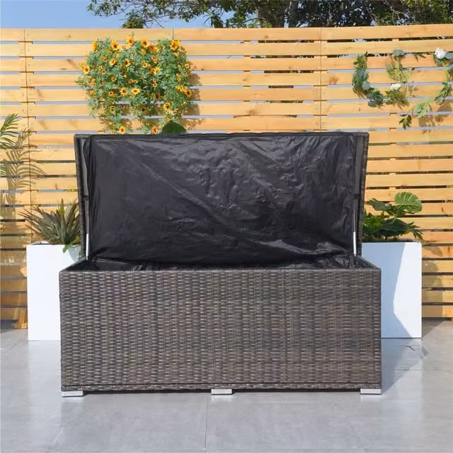 Direct Wicker Large Rattan Outdoor Storage Box with Aluminium Frame, Brown, W: 72 cm, D: 155 cm, H: 64.5 cm – 1