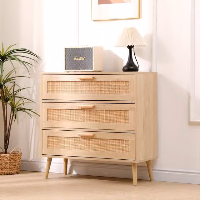 HMD Furniture Rattan Chest of Drawers in Beige