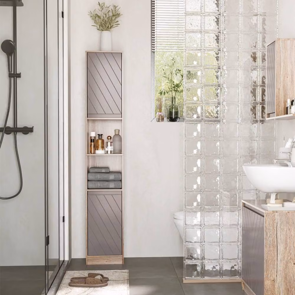 Wyld Haus Kaeldo Slim Freestanding Bathroom Storage Cabinet in Grey and Oak, H 170 x W 24 x D 30 cm – 3