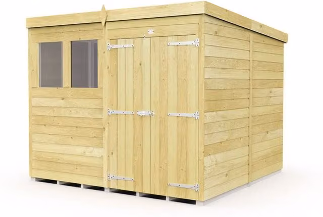 Buttercup Farm Brown Pent Shed with Double Doors and Windows, L231 x W243 x H201 cm – 1