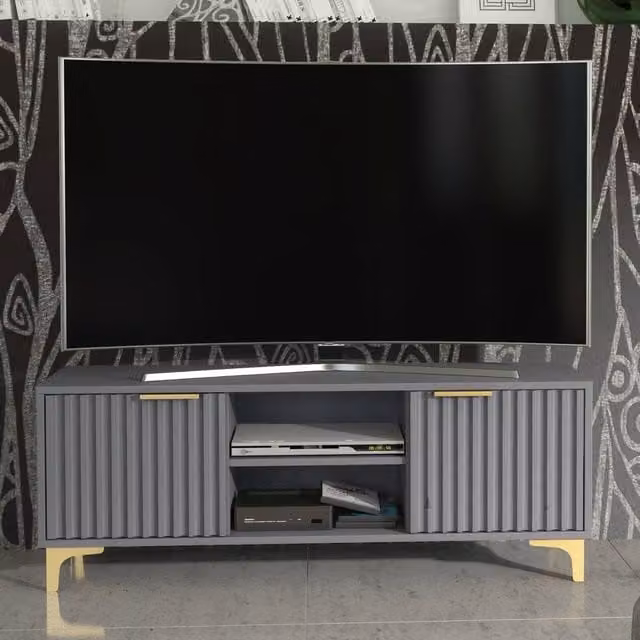 Mex Furniture LTD Tide Crest TV Unit in Dark Grey and Gold, W: 120 cm, D: 35 cm, H: 45 cm – 1