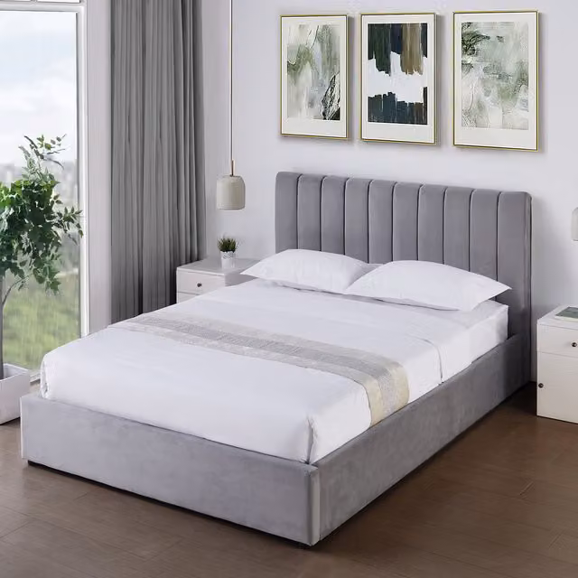 Artemis Home Corwin Grey Velvet Upholstered Ottoman Storage Bed Frame, W/D/H: 150 x 200 cm