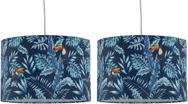 First Choice Lighting Set of 2 Toucan Blue Velvet Round Pendant or Table Lamp Shades, Diameter: 30 cm – 1