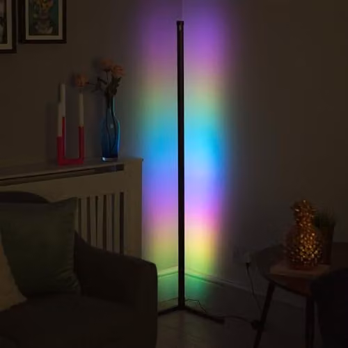 Menkind RED5 Multicolour LED Corner Floor Lamp with Remote Control and Timer, Black, H 142 cm x W 42 cm x D 42 cm – 1