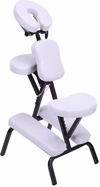VOGREX Adjustable Foldable Beauty Massage Chair in White with Armrests and Synthetic Leather – 1