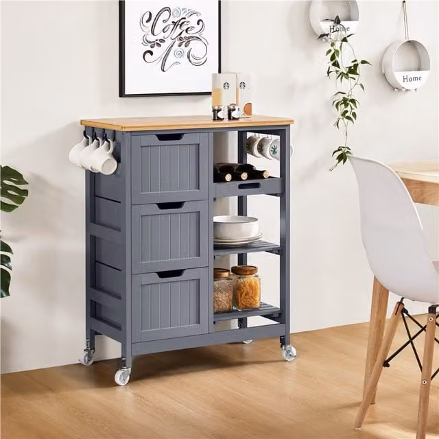 Yaheetech Modern Kitchen Island Serving Cart with Storage in Grey