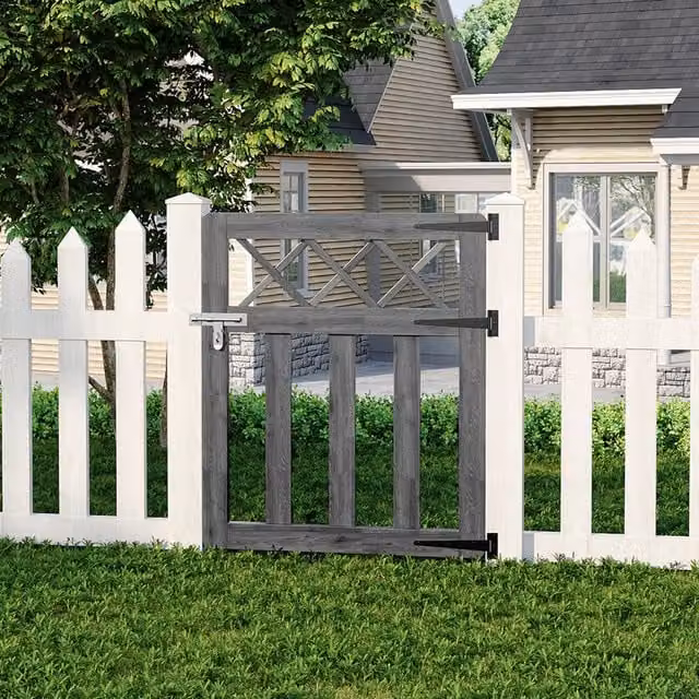 Livingandhome Spruce Wood Garden Fence Gate with Wire Mesh Design in Grey, W: 76 cm, H: 90 cm