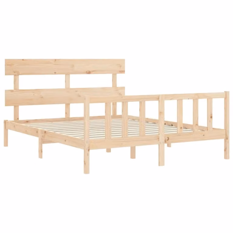 Berkfield Home Rustic Solid Wood Pine Bed Frame with Headboard, Brown, W: 160 cm, L: 200 cm