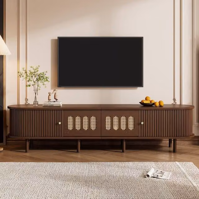 BTM Oval Walnut TV Stand in Brown with 2 Drawers and 2 Roller Doors, W/D/H: 180 x 40 x 40 cm