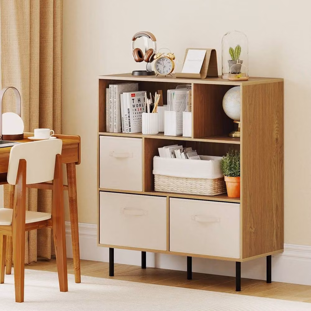 KORVIXA Mid-Century Modern Freestanding Storage Organizer Cabinet in Brown – 3