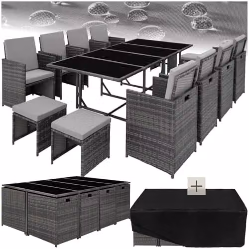 tectake Modern Rattan Garden Furniture Set in Grey and Black – 1