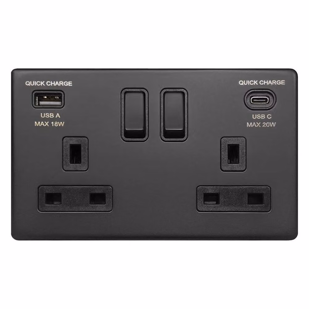 SPETLEK Matt Black Double 13A 2 Gang DP Switched Socket, Pack of 4, W: 10000 mm, H: 520 mm – 2