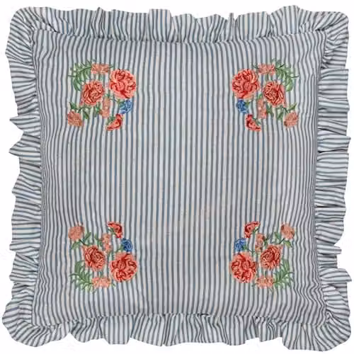 Wyld Haus Martha Floral Embroidered Ruffle Cushion in Blue, W/D/H: 50 x 50 x 50 cm – 1