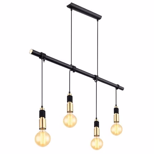 Globo Lighting Industrial Bar Pendant Light in Black and Gold/Brass with 4 Hangers