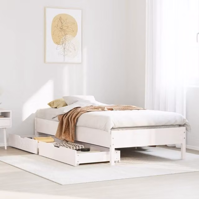 Berkfield Home Small Single Solid Wood Pine Bed Frame in White, W: 75 cm, L: 190 cm
