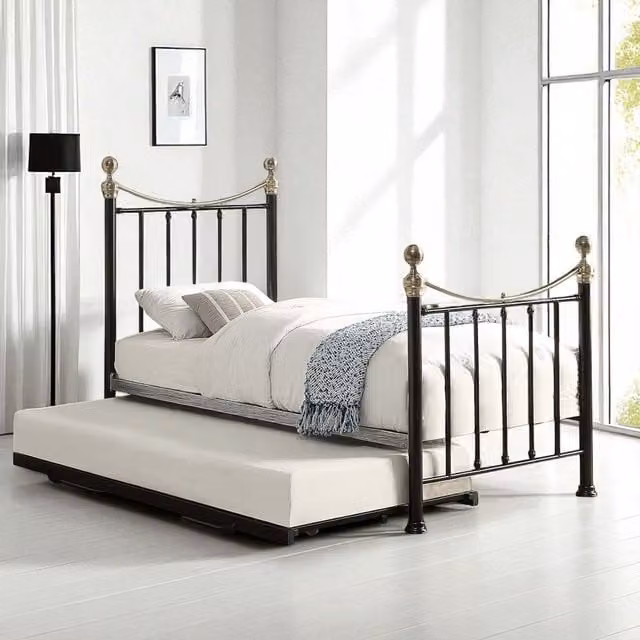 OAT Home Hampstead Traditional Single Metal Bed Frame with Guest Trundle in Black