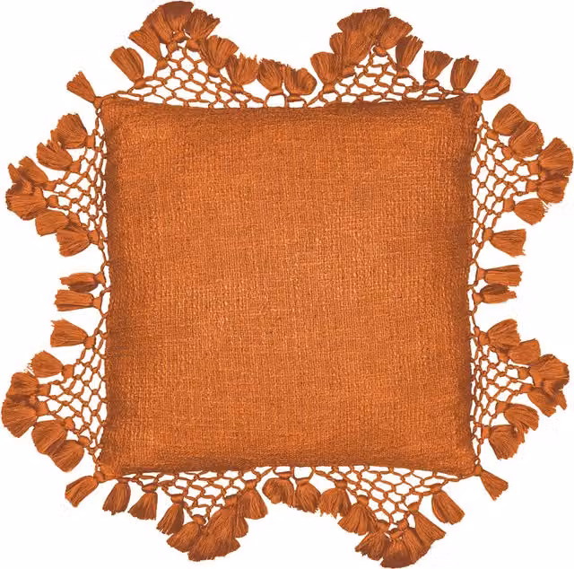 Make It A Home Boho Cotton Macram Tassel Cushion in Brown and Orange