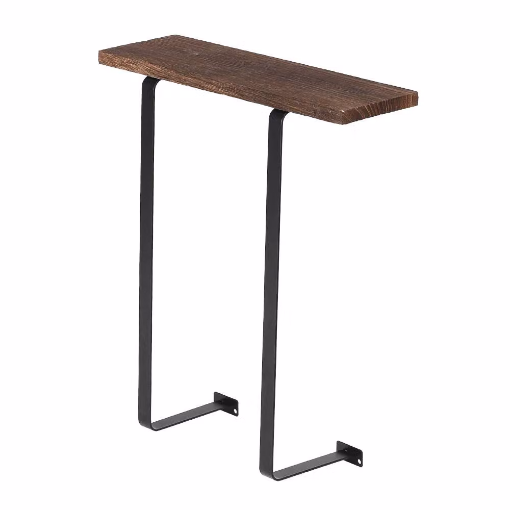 Living and Home Black Metal Wall-Mounted Towel Storage Rack with Wooden Shelf – 2