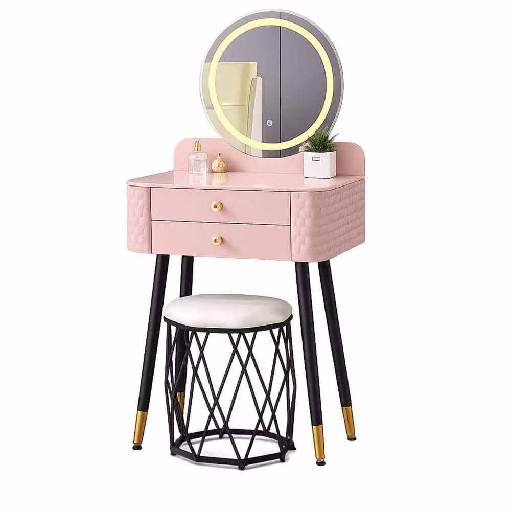 Sliding Wardrobes 4U Modern Dressing Table with LED Mirror and Stool Set, Pink and Gold, W/D/H: 60 x 50 x 127 cm – 2