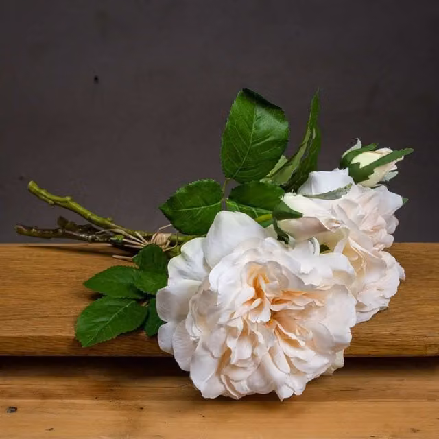 Hill Interiors Artificial Short Stem Rose Bouquet in White – 1