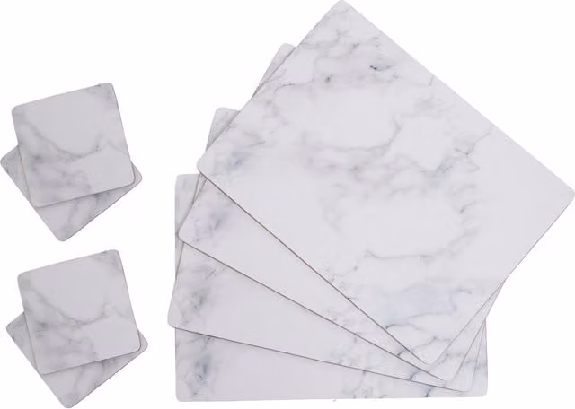 Orsina 8-Piece Heat Resistant Cork Placemats and Coasters Set in White and Grey