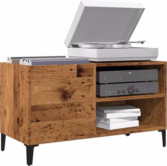 Berkfield Home Old Wood Record Cabinet in Brown, W: 84.5 cm, D: 38 cm, H: 48 cm