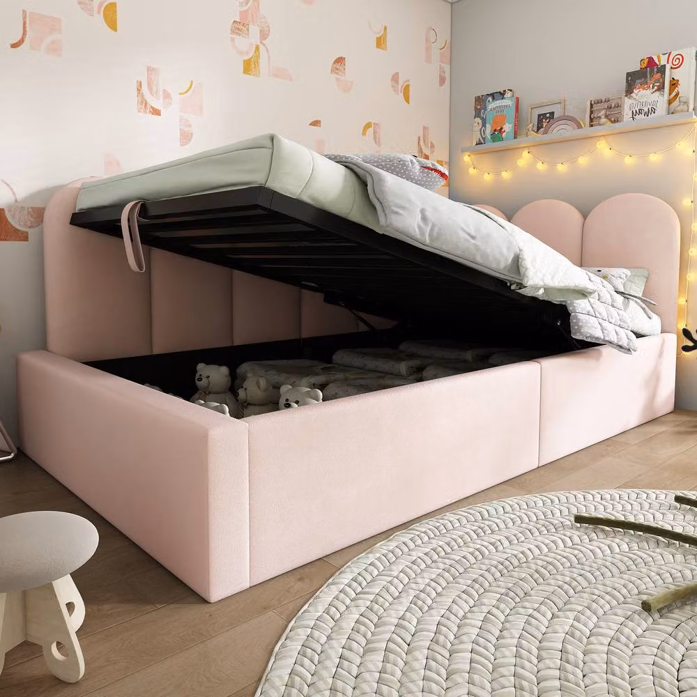 Rolipo Pink Velvet Single Ottoman Storage Daybed W/D/H: 190 x 90 x 76 cm – 8