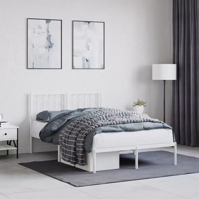 Berkfield Home Metal Bed Frame with Headboard, White, W/D/H: 120 x 200 cm