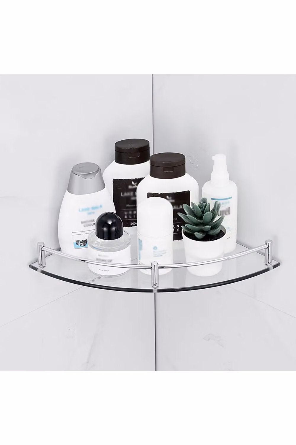 Living and Home 2-Piece Modern Glass and Metal Wall Mounted Corner Bathroom Storage Racks in Silver – 2