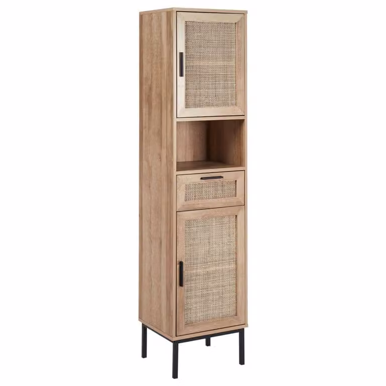 Wyld Haus Boho Rattan Wall Mounted Bathroom Cabinet in Beige and Brown, H 165 x W 40 cm